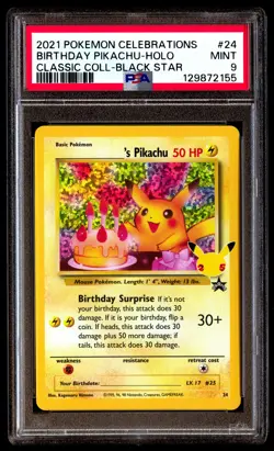 PSA 9 Birthday Pikachu Holo 24 Celebrations Classic Collection Pokemon - Image 1