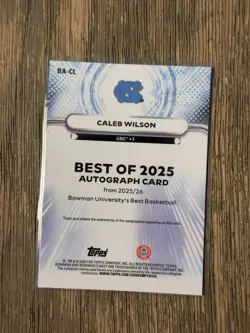 2025-26 Bowman's U Best of '25 Green Mini Diamond Caleb Wilson /99 ROOKIE AUTO - Image 2