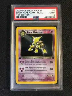 PSA 9 MINT Dark Alakazam 1 Team Rocket 1st Edition Holo Pokemon Card - Image 1