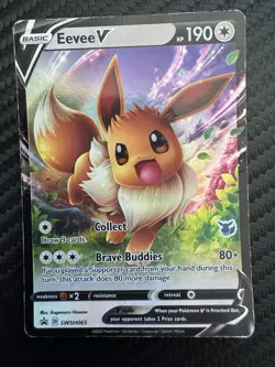 Pokemon TCG Eevee v SWSH065 Sword & Shield Promo Card Holo Black Star - Image 1