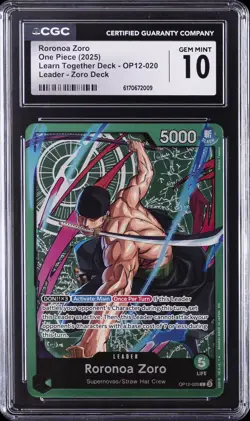 2025 ONE PIECE LEARN TOGETHER DECK #OP12-020 RORONOA ZORO CGC 10 GEM MINT - Image 1