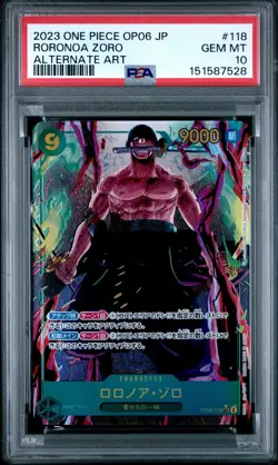2023 ONE PIECE JAPANESE OP06-WINGS OF THE CAPTAIN #118 RORONOA ZORO PSA 10 - Image 1