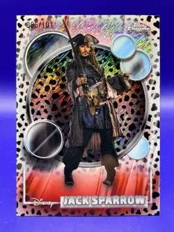 2026 Topps Chrome Disney Jack Sparrow 101 Dalmatians Black White Refractor /101 - Image 1