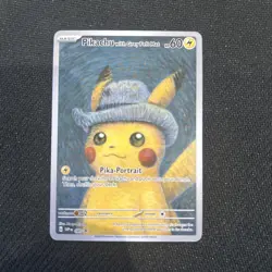 ✨Pokemon Pikachu Grey Felt Hat Van Gogh ACG Art Black Star Promo Card FAN Art - Image 1
