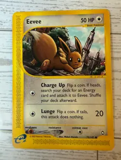Pokemon TCG Eevee 075/147 Aquapolis e-Card Common Regular English 2002 50 HP - Image 1
