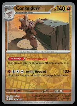 Conkeldurr 049/086 Holo Rare Black Bolt Pokemon Reverse Holo Near Mint - Image 1