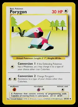 Pokemon Card Base Set Unlimited Porygon 39/102 Uncommon UK 4th Print 1999-2000 - Image 1
