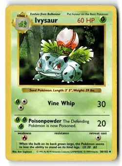 Pokemon Card Ivysaur LP Base Set (Shadowless) Uncommon 030/102 - Image 1