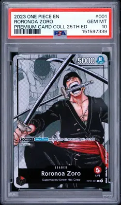 PSA 10 Roronoa Zoro OP01-001 25th Anniversary Premium Card Collection One Piece - Image 3