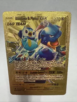 Pokemon Blastoise & Piplup GX Metal Gold Foil Tag Team 270 HP Basic Card 39/236 - Image 1