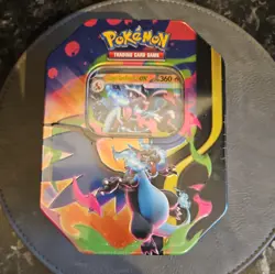 Pokemon TCG Mega Charizard Tin Mega Charizard X ex 4 Boosters 1 Foil UK - Image 1