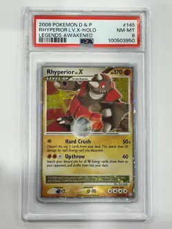 2008 Pokemon D&P Legends Awakened - Rhyperior LV.X Holo #145 PSA 8 - Image 1