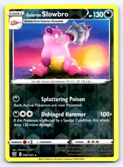 Pokemon Galarian Slowbro Battle Styles BST RARE REVERSE HOLO 092/163 Arita NM - Image 1
