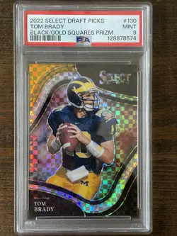 2022 Select Draft Picks Tom Brady Black/Gold Squares PRIZM 22/50 PSA 9 - Image 1