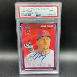 2023 Topps Chrome Platinum Mike Trout Pink Refractor On Card Auto /15 PSA 10 - Image 1