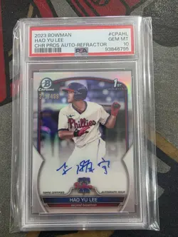 2023 Bowman Chrome Prospect Autographs Hao Yu Lee #CPA-HL Refractor /499 PSA 10 - Image 1