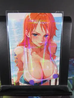 Nami One Piece Custom Art Card NM Anime Waifu CCG Collectible Holo Prism - Image 1