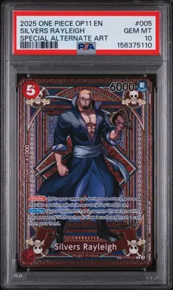 2025 ONE PIECE OP11 #005 FIST OF DIVINE SPEED SILVERS RAYLEIGH SP ALT ART PSA 10 - Image 1