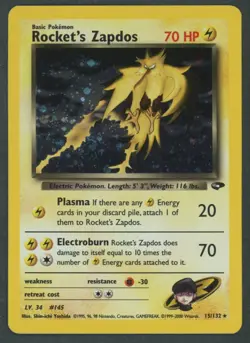2000 Pokemon TCG Gym Challenge Rocket's Zapdos 15/132 Holo Rare LP Light Play - Image 1