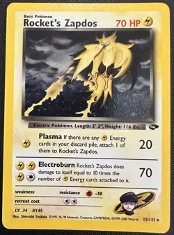 Pokemon TCG Gym Challenge Rocket's Zapdos Holo 15/132 LP/MP - Image 1