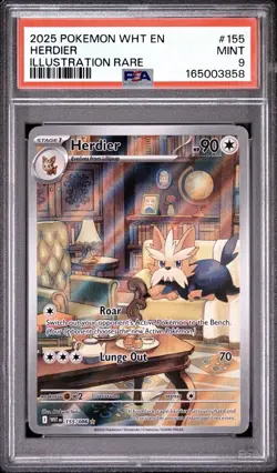 2025 Pokemon TCG Herdier 155/086 Sv: White Flare Illustration Rare Holo PSA 9 - Image 1