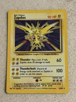 WotC Pokemon TCG Zapdos 16/102 Base Set Holo Rare English Basic 90 HP - Image 1