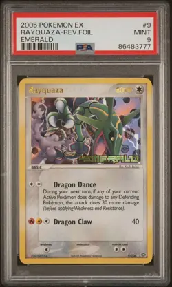 2005 Pokemon EX Emerald Rayquaza Reverse Holo Rare 9 PSA 9 Mint Stamped - Image 1