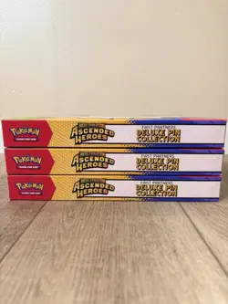Pokemon TCG Mega Evolution Ascended Heroes Deluxe Pin Collection 3 Boxes. - Image 5