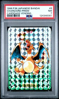 Charizard Pokemon 1996 Prism Bandai Carddass Vending Green Japanese #6 PSA 7 - Image 1