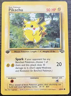 1st Edition Pikachu 60/64 Pokemon TCG WOTC Base Set Jungle Common Heavy Play HP - Image 1