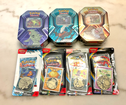 Pokemon TCG LOT - Triple Whammy Tin SET + Coin Blister Set - FACTORY SEALED - Image 1