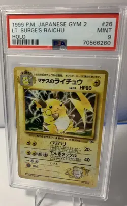 1999 Pokemon Japanese Gym 2 LT. Surge's Raichu Japanese Holo PSA 9 #26 - Image 1