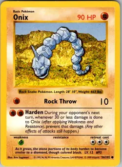 Onix 56/102 Common Base Set Shadowless Pokemon Unlimited Lightly Played - Image 1