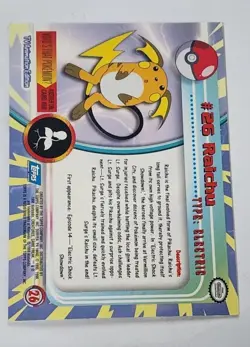 Raichu #26 1999 Topps Pokemon TV Animation Edition Series 1 - Image 2