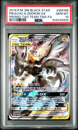 2019 POKEMON SM BLACK STAR PROMO #SM168 FULL ART/PIKACHU & ZEKROM GX PSA 10 - Image 1