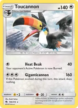 Toucannon 166/214 SM - Lost Thunder Pokemon Card NM - Image 1