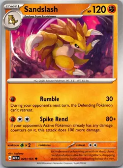 Sandslash 028/165 Uncommon MEW SV: Scarlet & Violet 151 Pokemon Lightly Played - Image 1