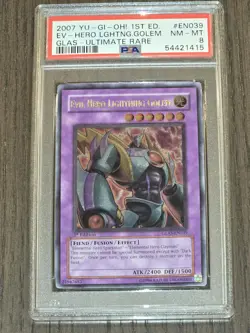 Yugioh Evil Hero Lightning Golem Ultimate Rare 1st Edition PSA 8 GLAS-EN039 - Image 1