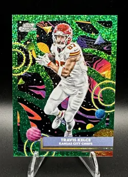 2025 Topps Cosmic Chrome Travis Kelce Green Space Dust Refractor /75 - Image 1