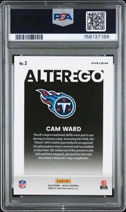 2025 Panini Select - Alter Ego Cam Ward #3 SSP (RC) GEM MINT PSA 10 Titans - Image 3