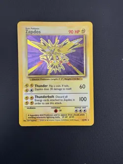 Pokemon TCG Base Set Zapdos 16/102 Holo Rare Unlimited English HP 90 1999 - Image 1