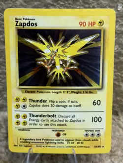 Zapdos 16/102 Holo Holo Rare Base Set Unlimited Pokemon Near Mint - Image 3
