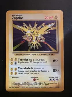 Pokemon TCG Zapdos Holo Rare Card 16/102 Base Set 1999 WOTC NM/LP Condition - Image 1