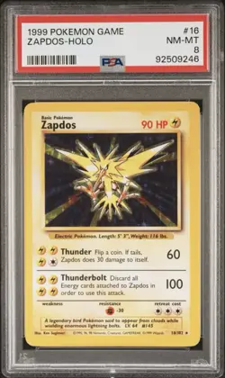 PSA 8 1999 Pokemon TCG Base Set Zapdos Holo Rare 16/102 English - Image 1