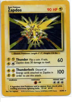 Zapdos 16/102 Holo Holo Rare Base Set Unlimited Pokemon Holo Moderately Played - Image 1