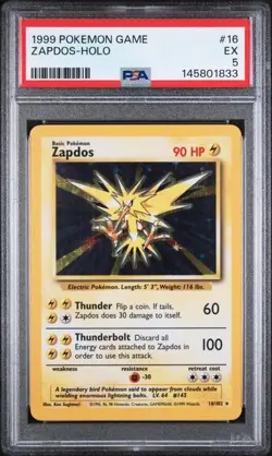 Zapdos 16/102 PSA 5 UNLIMITED #16 Holo Rare 1999 Pokemon Base Set - Image 1