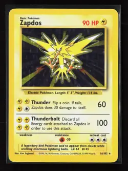 Zapdos 16/102 Holo Holo Rare Base Set Unlimited Pokemon Holo Lightly Played - Image 1