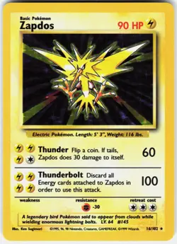 Pokemon Zapdos 16/102 Holo Holo Rare Base Set Unlimited Pokemon Near Mint C - Image 1