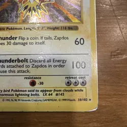 Pokemon TCG Zapdos Base Set 16/102 Holo Shadowless Holo Rare - Image 5