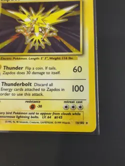 Pokemon TCG Zapdos Holo Rare Base Set Vintage WOTC 1999 16/102 - Image 4